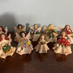 Set of 9 Avon Kneaded Angel Figurines with Floral Accents